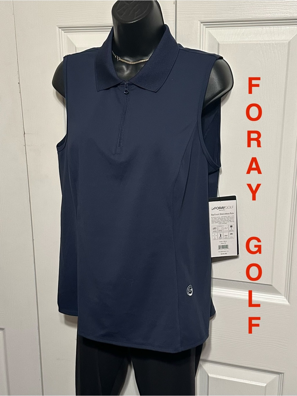 Foray Golf | Zip Front Sleeveless Polo Top - Navy - Women’s XL